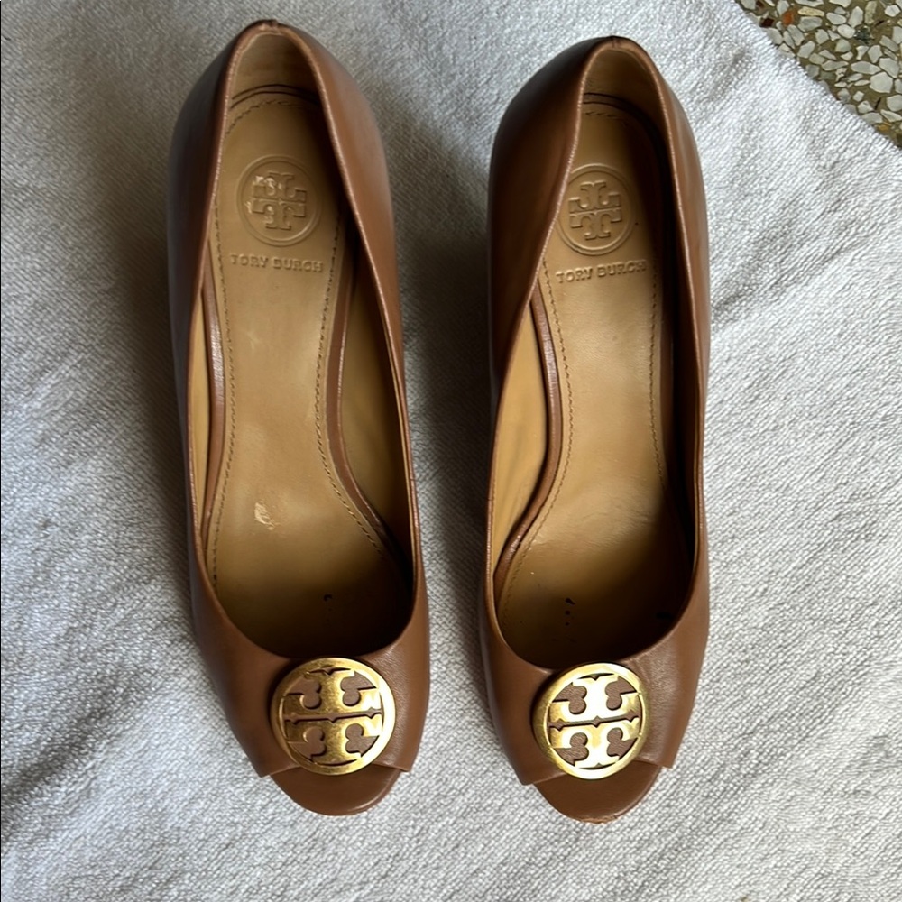 Tory Burch Tan Peep-Toe Heels